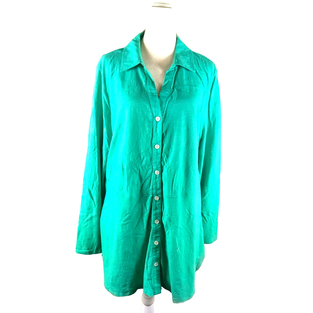 Soft Surrounding Women's Long Sleeve Button Up Shirt Size Large Teal Blue